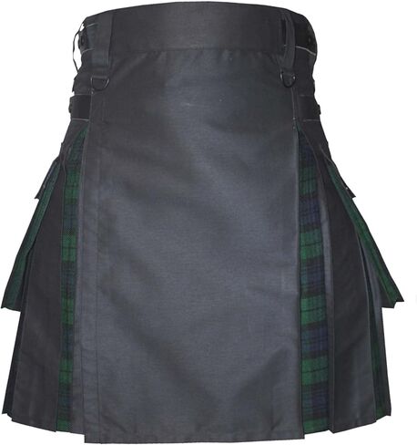 Modern Utility Kilts-Men's Scottish Hybrid Black Cotton & Acrylic Wool Tartan Utility Kilts with Leather Straps in Saudi Arabia