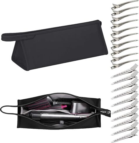 Leather Travel Case Travel Case Compatible with Airwrap Styler, Portable Waterproof Organizer Bag for Shark FlexStyle Attachments Storage, Dark Black in Saudi Arabia