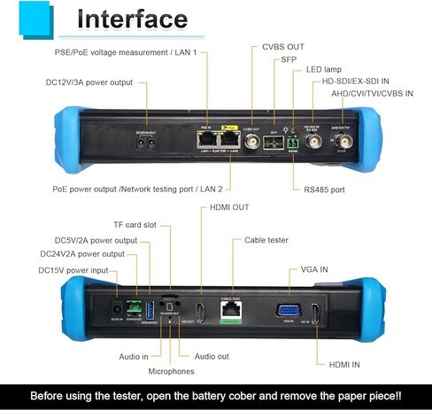 Upgraded 8K IP Camera Tester, WANLUTECH CCTV Tester 7 inch Touchscreen 8MP TVI CVI AHD SDI CVBS Camera Tester RJ45 Cable Tester PoE Network Tools RS485 WiFi HDMI I/O VGA in (IPC-9800ADHS Pro) in Kuwait