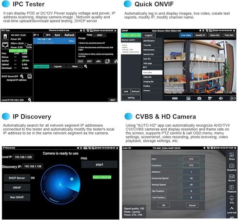 Upgraded 8K IP Camera Tester, WANLUTECH CCTV Tester 7 inch Touchscreen 8MP TVI CVI AHD SDI CVBS Camera Tester RJ45 Cable Tester PoE Network Tools RS485 WiFi HDMI I/O VGA in (IPC-9800ADHS Pro) in Kuwait