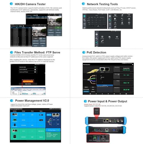 Upgraded 8K IP Camera Tester, WANLUTECH CCTV Tester 7 inch Touchscreen 8MP TVI CVI AHD SDI CVBS Camera Tester RJ45 Cable Tester PoE Network Tools RS485 WiFi HDMI I/O VGA in (IPC-9800ADHS Pro) in Kuwait