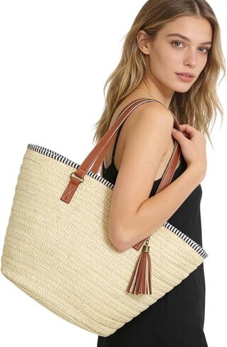 Pahajim Straw Beach Bags Tote Tassels Bag Hobo Summer Handwoven Shoulder Bags in Kuwait
