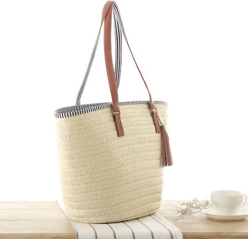 Pahajim Straw Beach Bags Tote Tassels Bag Hobo Summer Handwoven Shoulder Bags in Kuwait