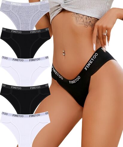 FINETOO Womens Underwear Cotton Cheeky Panties Sexy Breathable Underwear Elastic Waistband Ladies Bikini 5 Pack in Saudi Arabia