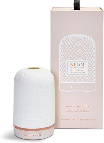 NEOM – Wellbeing Pod | Essential Oil Diffuser for Home | Aromatherapy Diffuser | Ceramic Cover, LED Light & Timer | Plug in Diffuser for Essential Oils | Home Fragrance in Kuwait