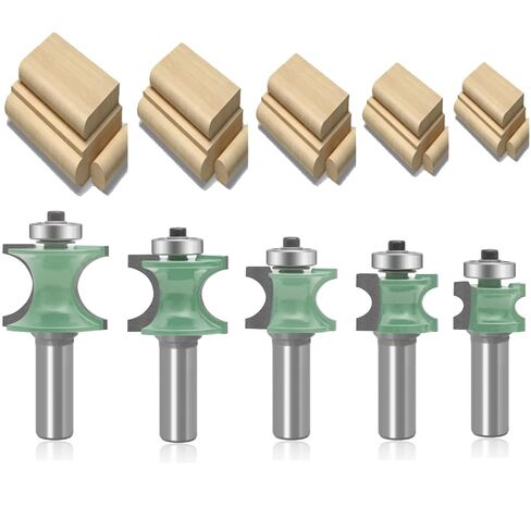 LEATBUY 5 PCS Molding Router Bit Set 1/2-Inch Shank, Corner Rounding Edge-forming Roundover Beading Router Bit Sets , Woodworking Milling Tools, Carbide CNC Router Cutter (YL01) in Kuwait