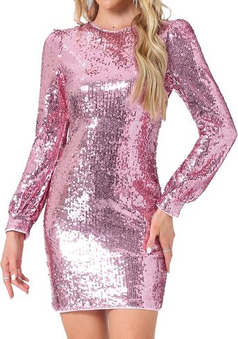 Allegra K Sequin Dress for Women's Lantern Long Sleeve Sparkle Bodycon Party Club Mini Dresses in Kuwait
