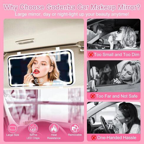 Car Sun Visor Vanity Mirror, Rechargeable Car Mirror with 78 LEDs, Dimmable Touch Control, 3 Light Modes, Universal Fit for Cars & Trucks–Ideal Accessories for Women & Girls (Black) in Saudi Arabia