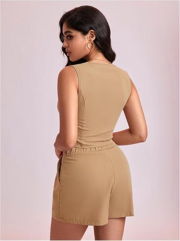 WDIRARA Women's 2 Piece Outfits Button Down Sleeveless Blazer Vest and High Waisted Shorts Set in Saudi Arabia