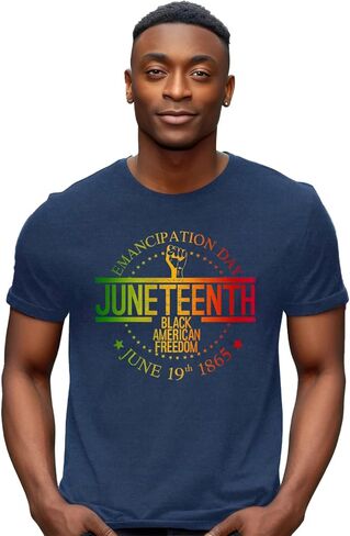 رجال Juneteenth 1865 تي شيرت الحرية في 19 يونيو قميص قميص أسود التاريخ الميلانين الأكمام القصيرة in Kuwait