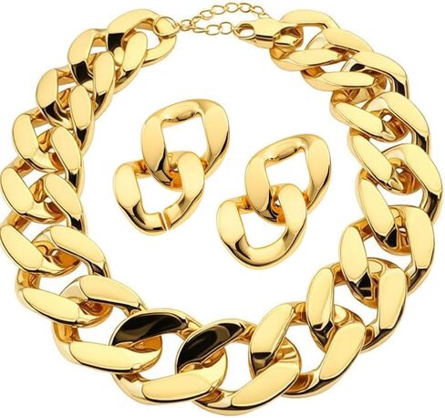 Vivian&CD Gold Choker Necklaces Earrings Set for Woman, Simple Metal Collar Necklace Earrings Set Open Round Clavicle Chain Earrings in Kuwait