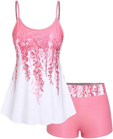 Rosegal Women Plus Size Two Piece Modest Tankini Swimsuit Floral Ombre Boyleg Padded Tankini in Saudi Arabia