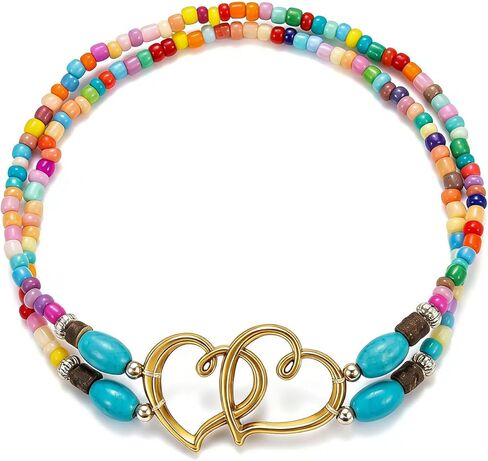 Heart Ankle Bracelet for Women Boho Elastic Beaded Anklet Double Layered Ankle Bracelet Turquoise Beaded Anklet Dainty Beach Jewelry for Women in Kuwait