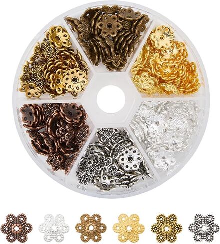 قبعات خرز زهرة مطلية بالذهب عيار 24 قيراط من PH PandaHall، 64 قطعة 8 أشكال غطاء نهاية زهرة نحاسي متعدد البتلات غطاء خرز نهاية قبعات ساحرة خرز فاصل لسوار القرط وقلادة المجوهرات، ذهبي/بلاتيني in Kuwait
