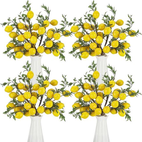 Giegxin 15 Pcs Artificial Lemon Decor 19 Inch Fake Lemons Branch Decoration Vivid Yellow Lime Branches 5 Head Faux Lime with Stem Decorations for Kitchen Table Vase Home Farmhouse Party in Saudi Arabia
