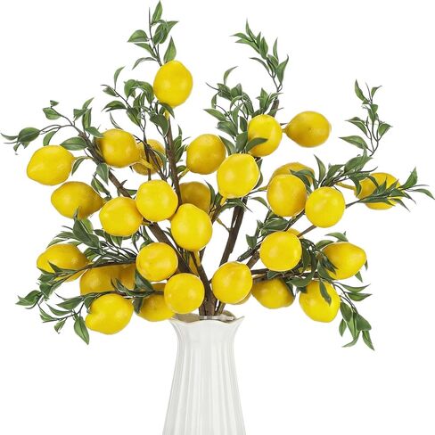 GIEGXIN 15 PCS ديكور الليمون الاصطناعي 19 بوصة الليمون وهمية فرع ديكور الزخرفة الزاهية الأصفر الجير الفروع 5 رأس فو مع ديكورات جذعية لمطاولة المطبخ مزرعة المنزل حفلة المنزل in Kuwait