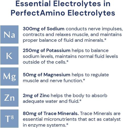 مسحوق إلكتروليتات بيرفيكت أمينو من بودي هيلث، مسحوق ترطيب، مزيج مشروب إلكتروليت خالي من السكر، مسحوق إلكتروليتات كيتو، غير معدل وراثيًا، ليمون ليموني (30 وجبة) in Kuwait