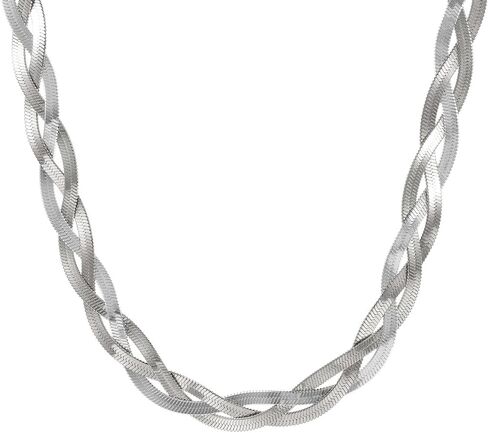 Stainless Steel Tricolor Choker Necklace Tri Braided Herringbone Chain Necklace for Women in Saudi Arabia