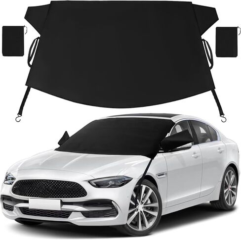 Windshield Cover for Ice and Snow | Durable 600D Oxford Fabric Frost Windshield Cover for Car, SUV, Van, Trucks Car | Window Covers with Side Mirror Cover | Winter Waterproof Protects Cover 69x42in in Kuwait