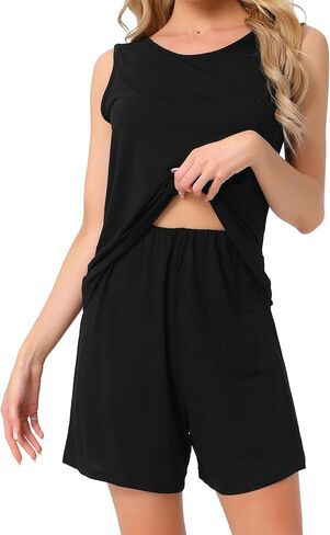 Cheibear Womens Lounge Set Cotton Cliperess Pajama Set Tank Take Shorts Soft Sleepwear PJ in Kuwait