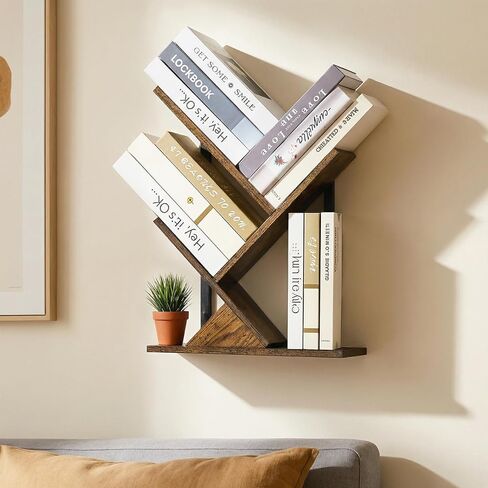 Wood Floating Hanging Shelves Storage for Wall, 5 Tier Wall Mount Tree Bookshelf for Displaying Books/CDs/Magazine, Unique Wall Bookcase for Home, Office, Living Room in Saudi Arabia