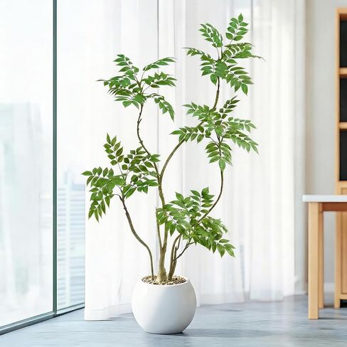 Artificial Mahonia Fortunei Tree 6ft,Tall Fake Plant Artificial Sumac Tree, Faux Plants Indoor Fake Plants Decor with Pots for Home Office Bathroom Bedroom Living Room Decorations Housewarming in Kuwait