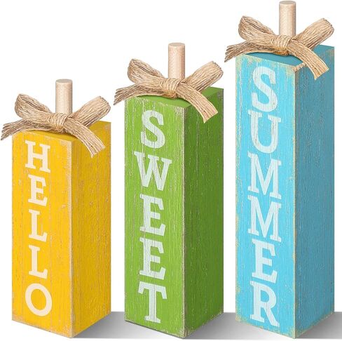 3 Pcs Summer Lemon Tiered Tray Decor Summer Table Block Sign Rustic Farmhouse Wooden Lemon Tabletop Centerpieces for Home Kitchen Shelf Indoor Party Decorations in Kuwait
