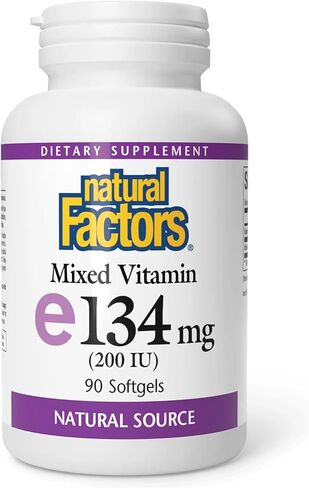 Natural Factors Vitamin E Mixed 200 IU, Antioxidant Support for Cellular Integrity, 90 Softgels in Kuwait