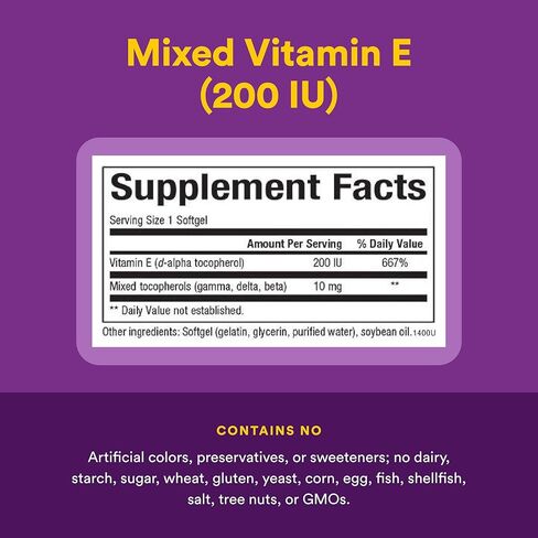 Natural Factors Vitamin E Mixed 200 IU, Antioxidant Support for Cellular Integrity, 90 Softgels in Kuwait