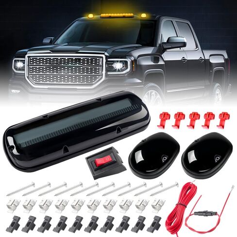 5Pcs No Drill Car Cab Lights, Solar Powered Waterproof Wireless Rooftop Cab Clearance Light for Truck Cab Led Lights Vibration Sensor Roof Lights for Universal Car (yellow) in Kuwait