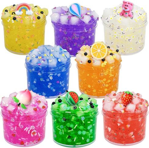 Jelly Cube Clear Slime Kit 8 Pack for Kids, Crunchy Slime, Stress Relief Toy, Party Favors for Girl Boys 6 7 8 9 10 11 12 in Kuwait