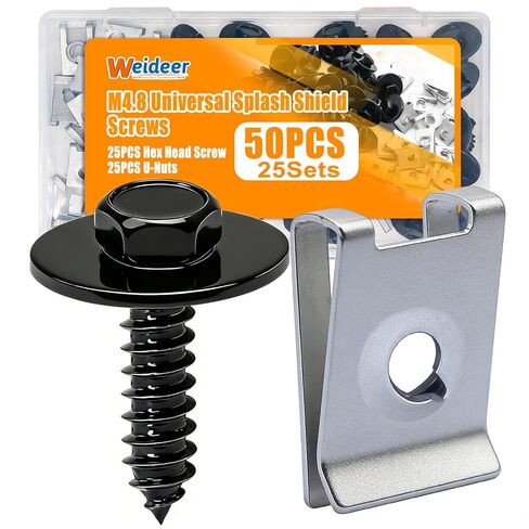 WEIDER 50PCS M4.2 Universal Fender Liner Screw U Kit ، محرك Splash Shield Hex Hex Clips U ، مقاطع براغي جسم السيارات (25 ثانية) in Kuwait