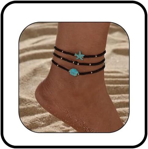 Ankle Bracelets for Women Waterproof Heart Beaded Anklet Layered Elastic Beaded Anklet Boho Beach Stretchy Anklets Foot Jewelry for Beach Accessories for Summer in Kuwait