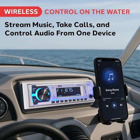 Pyle Marine Bluetooth Stereo Radio - 12v Single DIN Style Boat In dash Radio Receiver System with Built-in Mic, Digital LCD, RCA, MP3, USB, SD, AM FM Radio - Remote Control - PLMRB29W (White) in Saudi Arabia