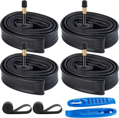 4-Pack 700C Bike Tubes 700x25C 700x26C 700x28C 700x30C 700x32C AV48mm Schrader Valve Butyl Rubber Inner Tube 700C Tubes Plus 2 Rim Strips Compatible with 700x25C/26C/28C/30C/32C Road Bike Tire Tubes in Saudi Arabia