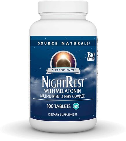 Source Naturals Sleep Science NightRest with Melatonin - BioAligned MultiNutrient & Herb Complex, for Rest & Relaxation Support* - 100 Tablets in Kuwait