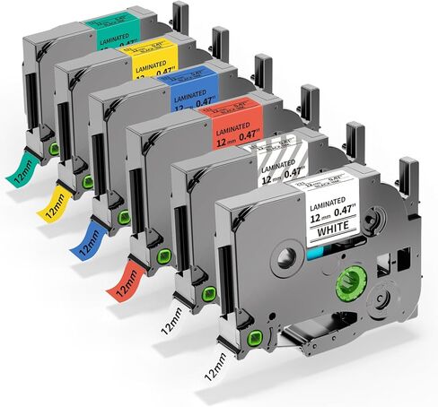 6 عبوات من شريط الملصقات TZe Tz المتوافق مع شريط إعادة تعبئة شريط Brother Label 12 مم 0.47 مصفح باللون الأبيض/الشفاف/الأحمر/الأخضر/الأزرق/الأصفر لصانع الملصقات P-Touch PT-D210 PT-H110 PT-D220 PT-D600 Airmall in Kuwait