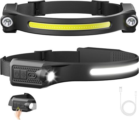 AlpsWolf LED Headlamp Rechargeable, 2 XPE LED and COB LED Head Lamp, Head Flashlight for Adults, Sensor Mode, 260° Wide Beam, IPX4 Waterproof, Rechargeable Headlight for Camping Accessories (1 Pack) in Kuwait