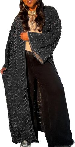 Vaceky Denim Duster Cardigans Women Y2K Distressed Lightweight Ripped Jean Long Jackets in Saudi Arabia