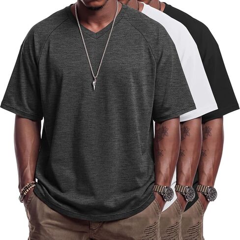 Neer 3 Pack Men's Big and Tall V Neck T-Shirts M-7X, 35% Cotton Short Sleeve Raglan Tops Casual Regular Summer Basic Tees in Kuwait
