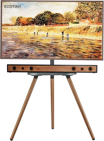 Tripod Easel TV Stand for 43 to 65 Inch LCD Led Screen, Height Adjustable and Swievel TV Stand, Portable TV Floor Stand with Wooden Tray for Bedroom, Living Room, Studio, Metal Black in Kuwait