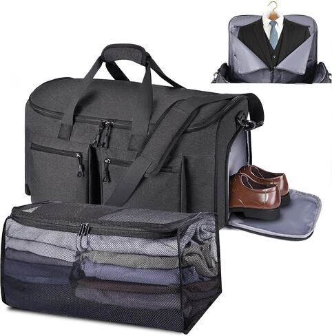Carry On Luggage with Suit Compartment, YKK Zippers Travel Garment Duffle Bag, 2 in 1 Hanging Suitcase for Men, Carry On Bag (Black) in Kuwait