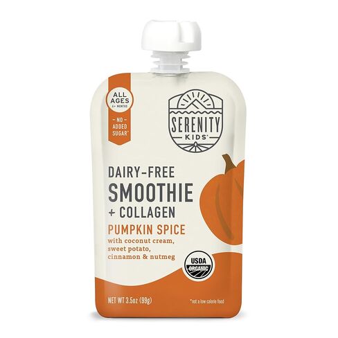 Serenity Kids 6+ Months Dairy-Free Smoothie Baby Food | USDA Organic | Grass Fed Collagen Protein | 3.5 Ounce BPA-Free Pouch | Pumpkin Spice | 1 Count in Kuwait