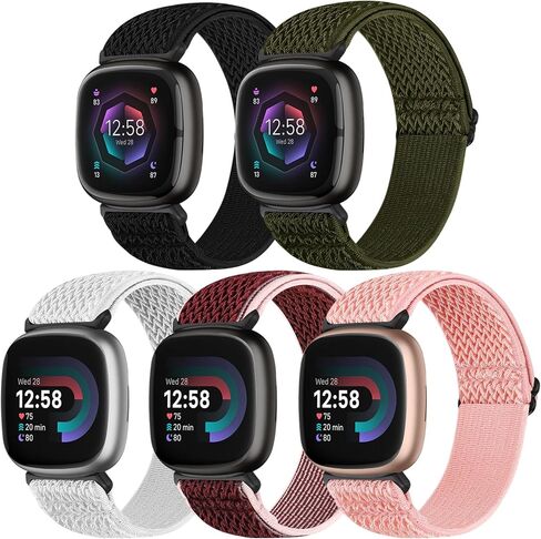 Compatible with Fitbit Versa 4/Versa 3/Fitbit Sense 2/Sense Band Women Men, 5 Pack Elastic Nylon Soft Adjustable Stretchy Solo Loop Replacement Strap for Fitbit Versa 4/Versa 3/Sense 2/Sense in Kuwait
