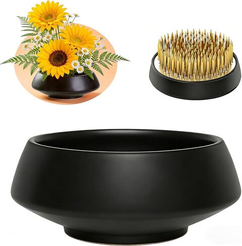 Ceramic Flower Pot Flower Arrangement Set Japanese Ikebana Floral Art Supplies Flower Bowl Decorative Flower Vase for Centerpieces (Black) in Kuwait