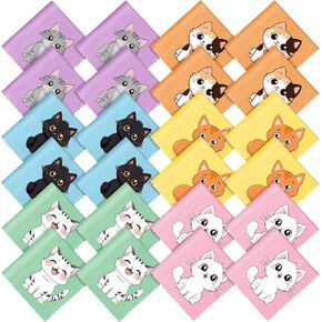 Breling 24 Pack Microfiber Cleaning Cloths Cute Kitty Cat Design Gift Soft Multicolor Glasses Cleaner Cloth Effective Cleans Lenses, Screens, Cameras, Eyeglasses, Cell Phone, LCD TV Screens and More in Kuwait