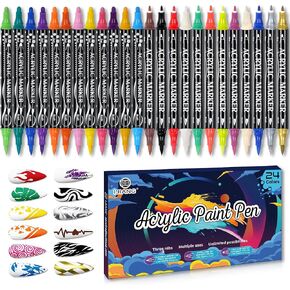 أقلام طلاء أكريليك 24 لونًا من IJIANG لأقلام طلاء الصخور المقاومة للماء لطلاء الأكريليك في الهواء الطلق للسيراميك والزجاج والمعادن والحجر والقماش والخشب وزينة بطاقات عيد الميلاد على شكل قرع الهالوين. in Kuwait