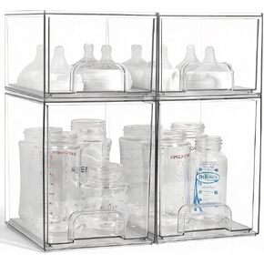 منظم زجاجة الطفل ، 4 حزمة درج قابل للتكديس لتوفير المساحة مع مقبض ، منظم تخزين زجاجة الطفل للأمراض والخزانة in Kuwait