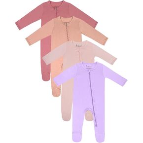 Jimonda Baby Boy Romper 4-Pack - Bamboo Zip-Up Pajamas for 0-24 Months,Unisex Footed Sleepers,Ultra-Soft Stretchy Fabric in Saudi Arabia