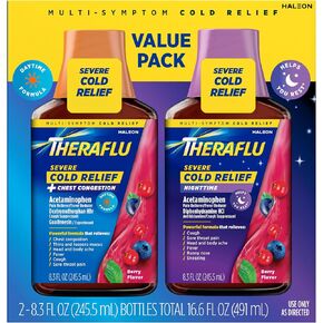 Theraflu ExpressMax علاج البرد والسعال الشديد أثناء الليل والنهار والسعال البارد، نكهة التوت - 8.3 أونصة سائلة شراب × 2 in Kuwait